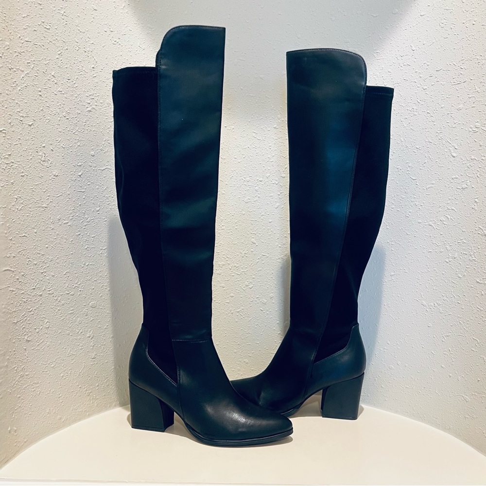 Marc Fisher Black Over the Knee Block Heel Vegan Boots Size 9 NWT